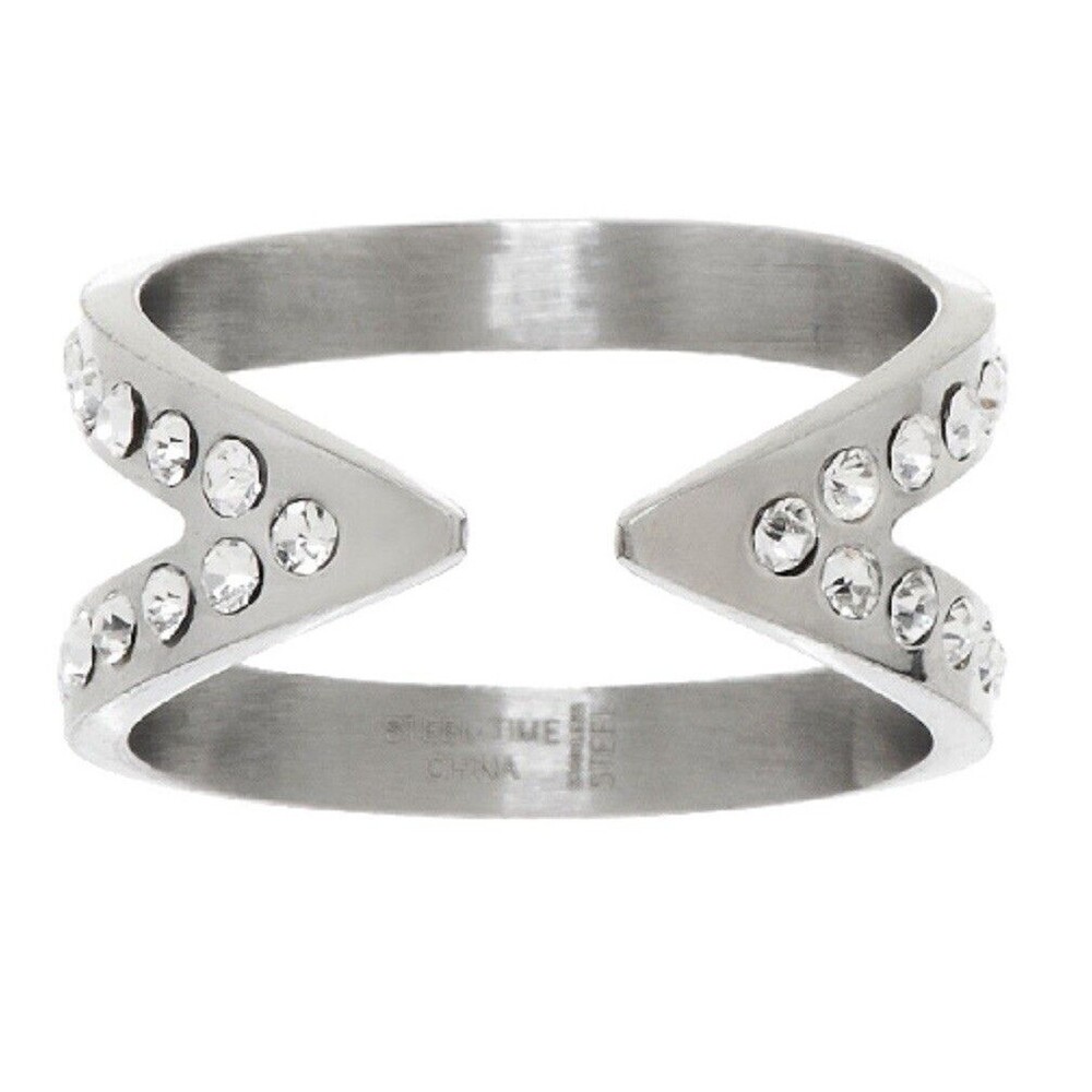 QVC Stainless Steel Crystal Bling Open X Ring Size 7 New